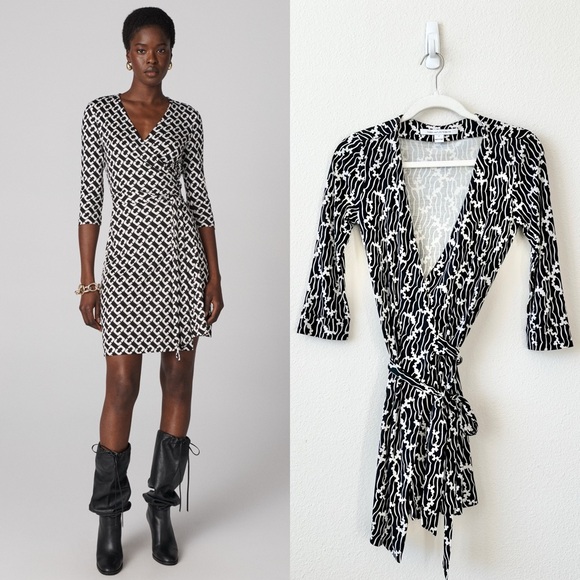 Diane Von Furstenberg Dresses & Skirts - Diane Von Furstenburg New Julian Silk Jersey Wrap Dress in Black White Size 2